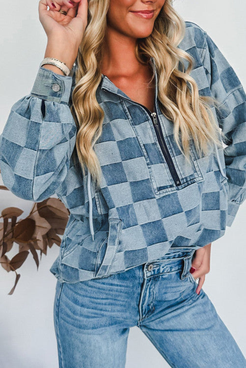 Checkered denim top