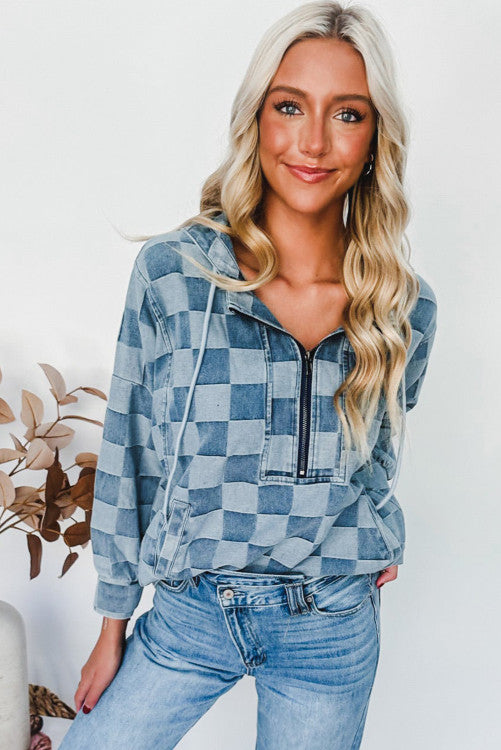 Checkered denim top