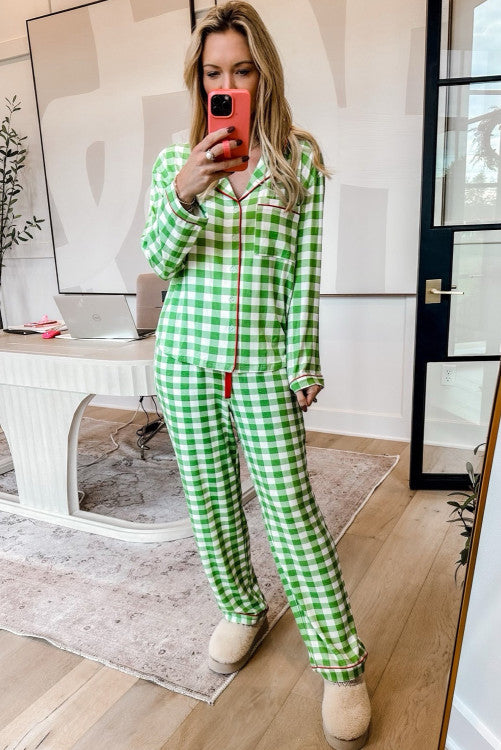 Green plaid pj set